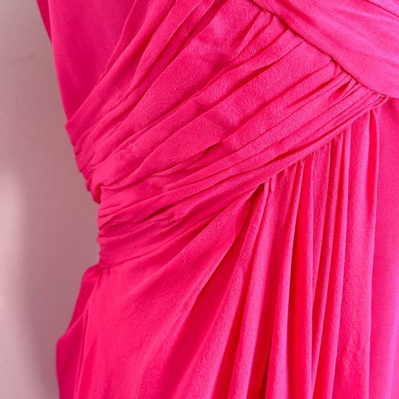 Marchesa Notte Strapless Asymmetrical Silk Chiffon Dress in Fuchsia Pink Size 10 - Picture 9 of 17
